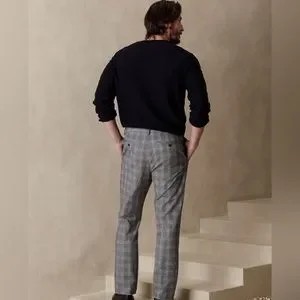 Pantalon Homme Banana Republic Glen Plaid Kaki - Taille 35x34 - Neuf Avec étiquettes - 100% Coton